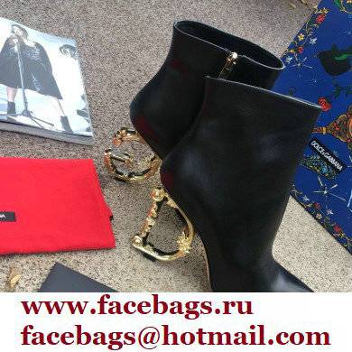 Dolce  &  Gabbana Heel 10.5cm Leather Ankle Boots Black with Baroque DG Heel 2021